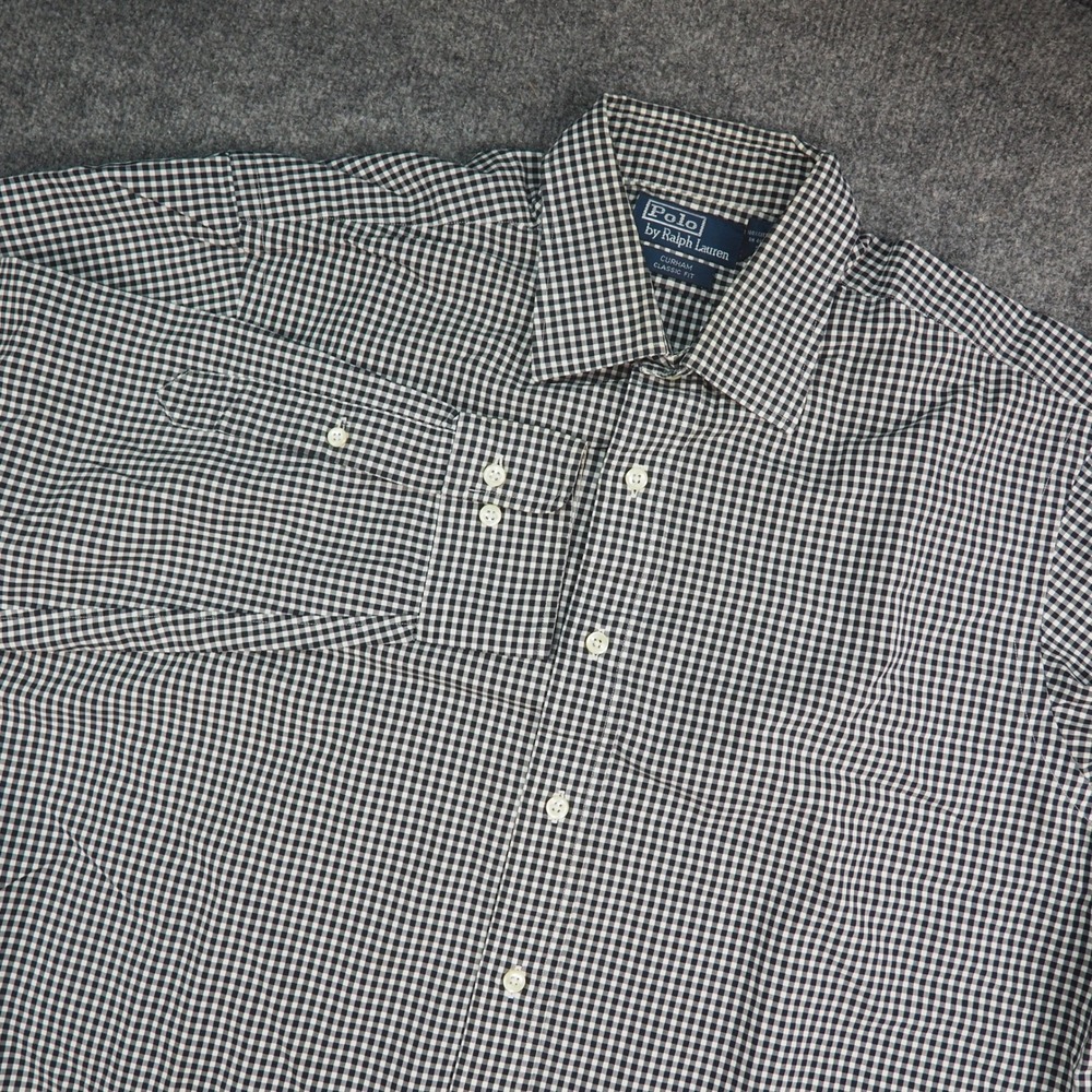 Polo Ralph Lauren Shirt Mens Large Curham Black White Gingham Check Preppy Ivy